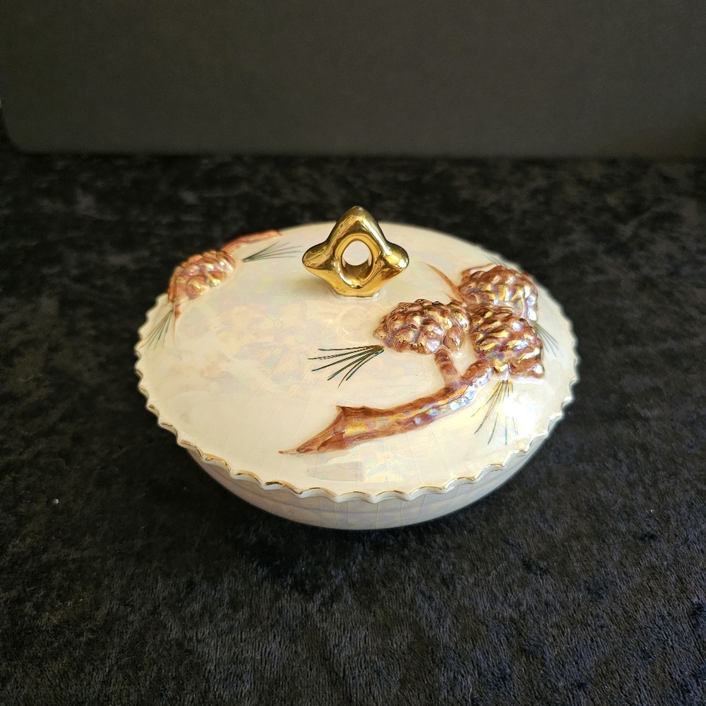 Vintage Iridescent Norcrest Dish With Lid